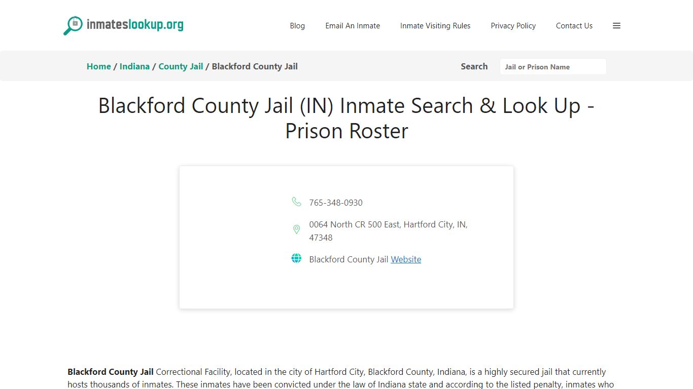 Blackford County Jail (IN) Inmate Search & Look Up - Prison Roster